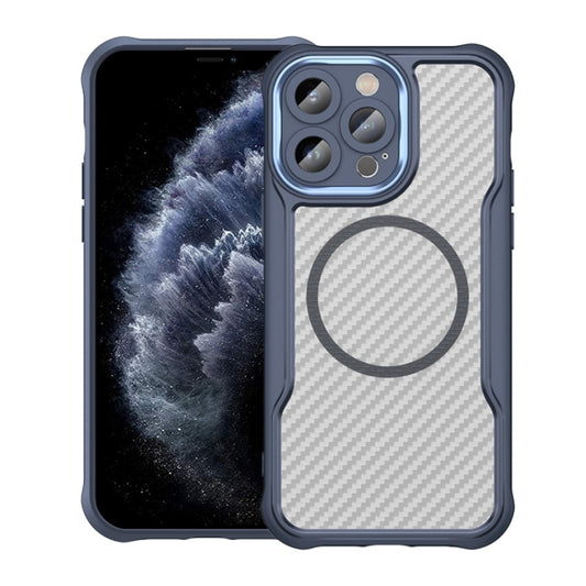 For iPhone 11 Pro Carbon Fiber Texture MagSafe Translucent Phone Case(Blue) by buy2fix
