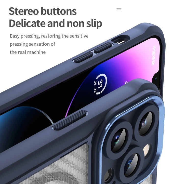 For iPhone 11 Pro Carbon Fiber Texture MagSafe Translucent Phone Case(Blue) by buy2fix