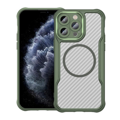 For iPhone 11 Pro Carbon Fiber Texture MagSafe Translucent Phone Case(Green) by buy2fix