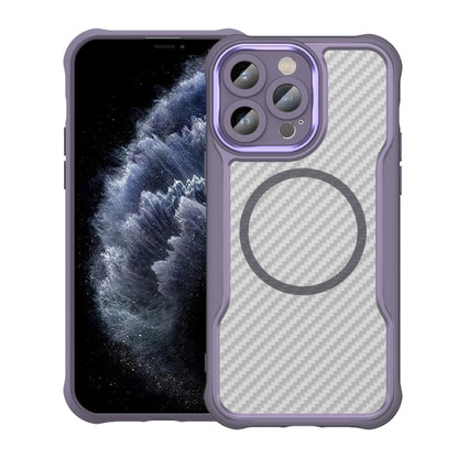 For iPhone 11 Pro Carbon Fiber Texture MagSafe Translucent Phone Case(Purple) by buy2fix