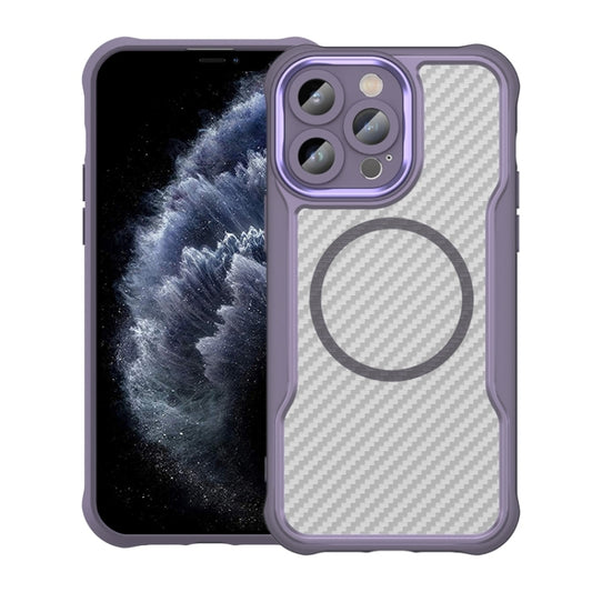 For iPhone 11 Pro Carbon Fiber Texture MagSafe Translucent Phone Case(Purple) by buy2fix