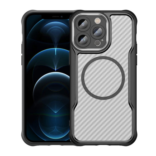 For iPhone 12 Pro Carbon Fiber Texture MagSafe Translucent Phone Case(Black) by buy2fix