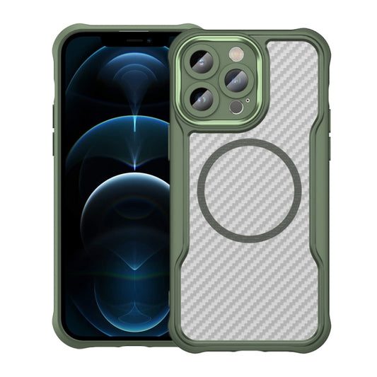 For iPhone 12 Pro Carbon Fiber Texture MagSafe Translucent Phone Case(Green) by buy2fix
