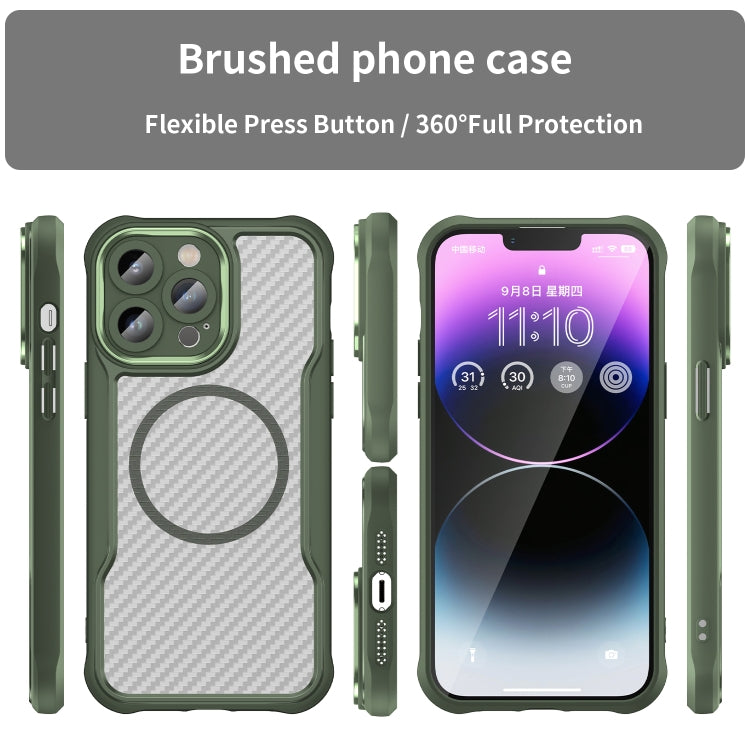 For iPhone 12 Pro Carbon Fiber Texture MagSafe Translucent Phone Case(Green) by buy2fix