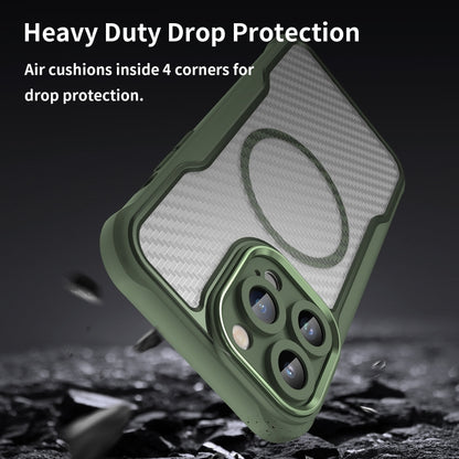 For iPhone 12 Pro Carbon Fiber Texture MagSafe Translucent Phone Case(Green) by buy2fix
