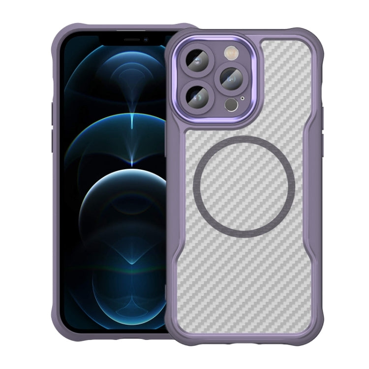 For iPhone 12 Pro Carbon Fiber Texture MagSafe Translucent Phone Case(Purple) by buy2fix
