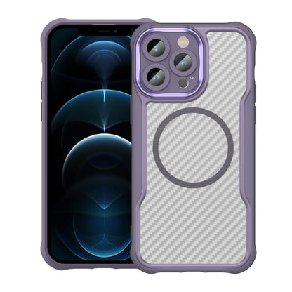 For iPhone 12 Pro Carbon Fiber Texture MagSafe Translucent Phone Case(Purple) by buy2fix