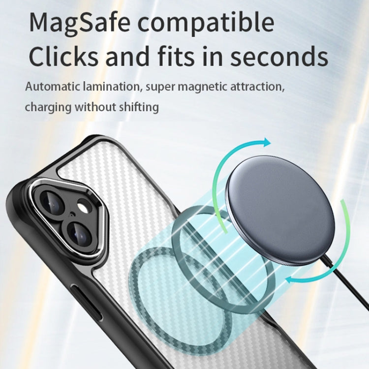 For iPhone 16 Plus Carbon Fiber Texture MagSafe Translucent Phone Case(Blue) by buy2fix