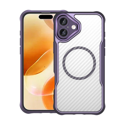 For iPhone 16 Plus Carbon Fiber Texture MagSafe Translucent Phone Case(Purple) by buy2fix
