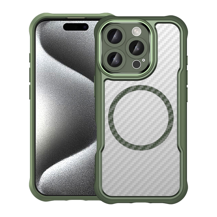 For iPhone 16 Pro Carbon Fiber Texture MagSafe Translucent Phone Case(Green) by buy2fix