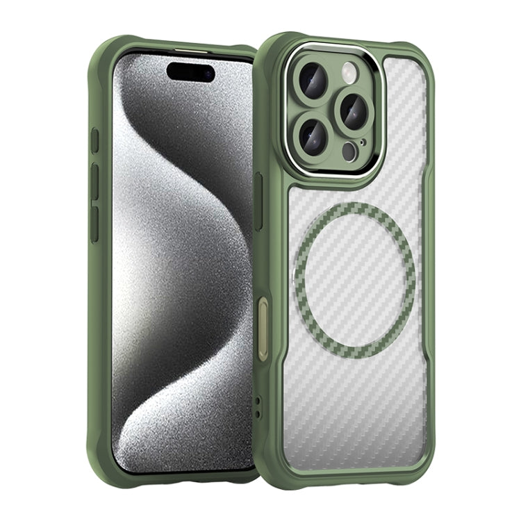 For iPhone 16 Pro Carbon Fiber Texture MagSafe Translucent Phone Case(Green) by buy2fix