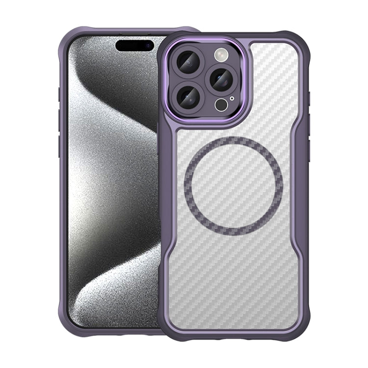 For iPhone 16 Pro Max Carbon Fiber Texture MagSafe Translucent Phone Case(Purple) by buy2fix