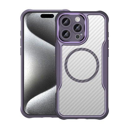 For iPhone 16 Pro Max Carbon Fiber Texture MagSafe Translucent Phone Case(Purple) by buy2fix