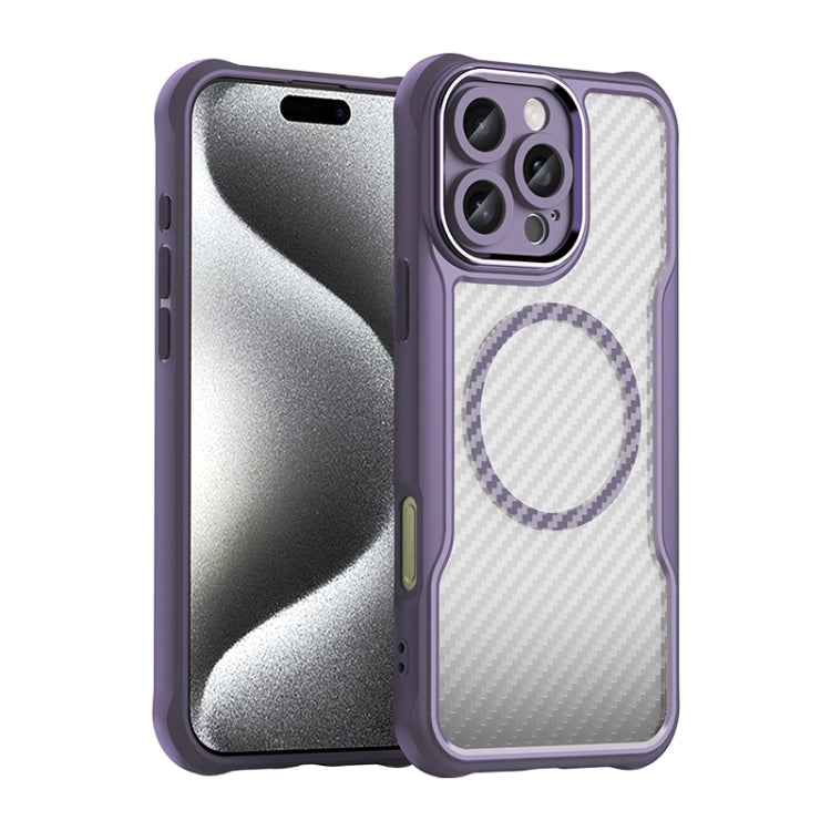 For iPhone 16 Pro Max Carbon Fiber Texture MagSafe Translucent Phone Case(Purple) by buy2fix