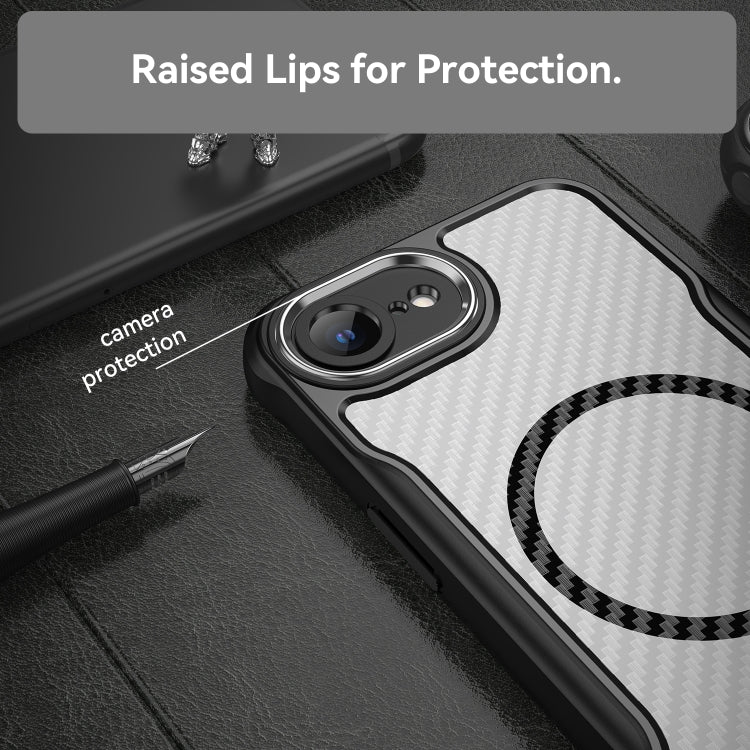 For iPhone 16e Carbon Fiber Texture MagSafe Translucent Phone Case(Black) by buy2fix