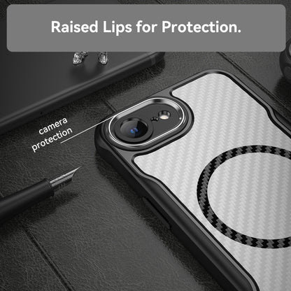 For iPhone 16e Carbon Fiber Texture MagSafe Translucent Phone Case(Black) by buy2fix