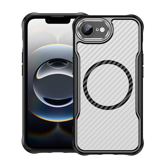For iPhone 16e Carbon Fiber Texture MagSafe Translucent Phone Case(Black) by buy2fix