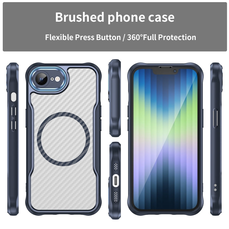 For iPhone 16e Carbon Fiber Texture MagSafe Translucent Phone Case(Blue) by buy2fix