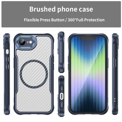 For iPhone 16e Carbon Fiber Texture MagSafe Translucent Phone Case(Blue) by buy2fix