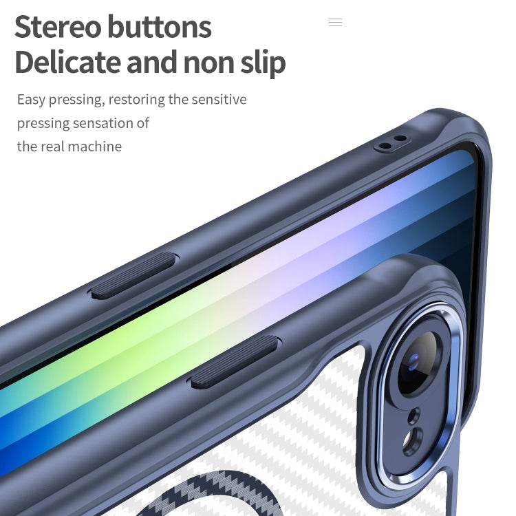 For iPhone 16e Carbon Fiber Texture MagSafe Translucent Phone Case(Blue) by buy2fix