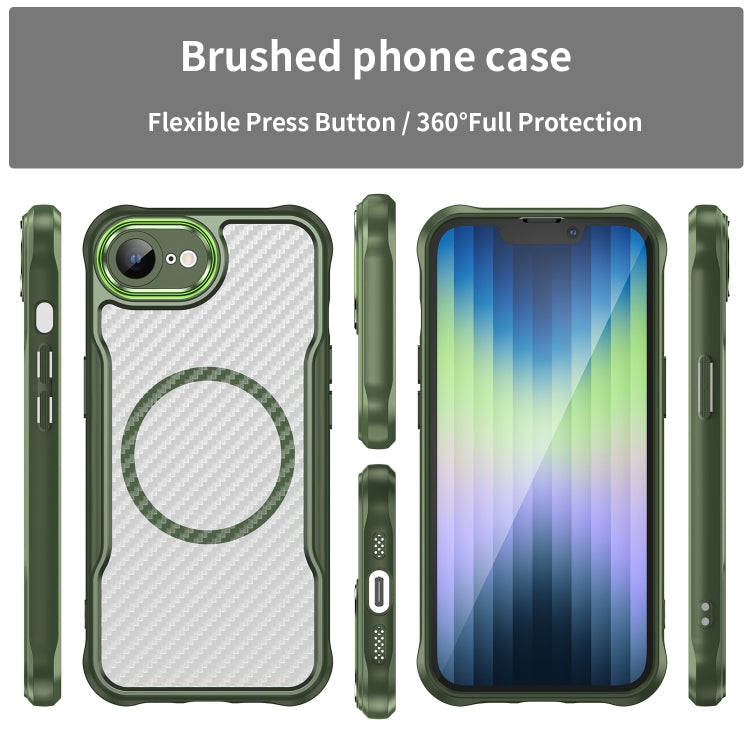 For iPhone 16e Carbon Fiber Texture MagSafe Translucent Phone Case(Green) by buy2fix
