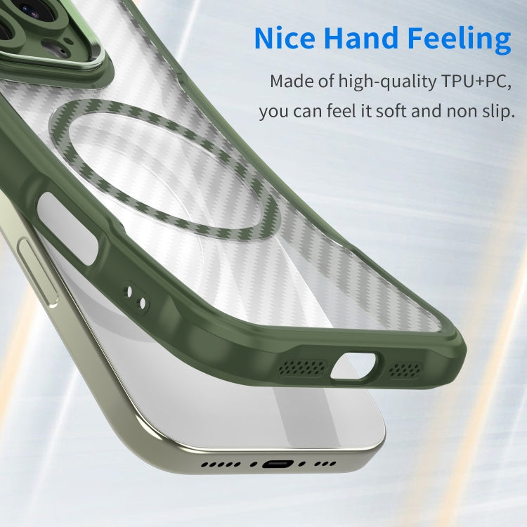 For iPhone 16e Carbon Fiber Texture MagSafe Translucent Phone Case(Green) by buy2fix