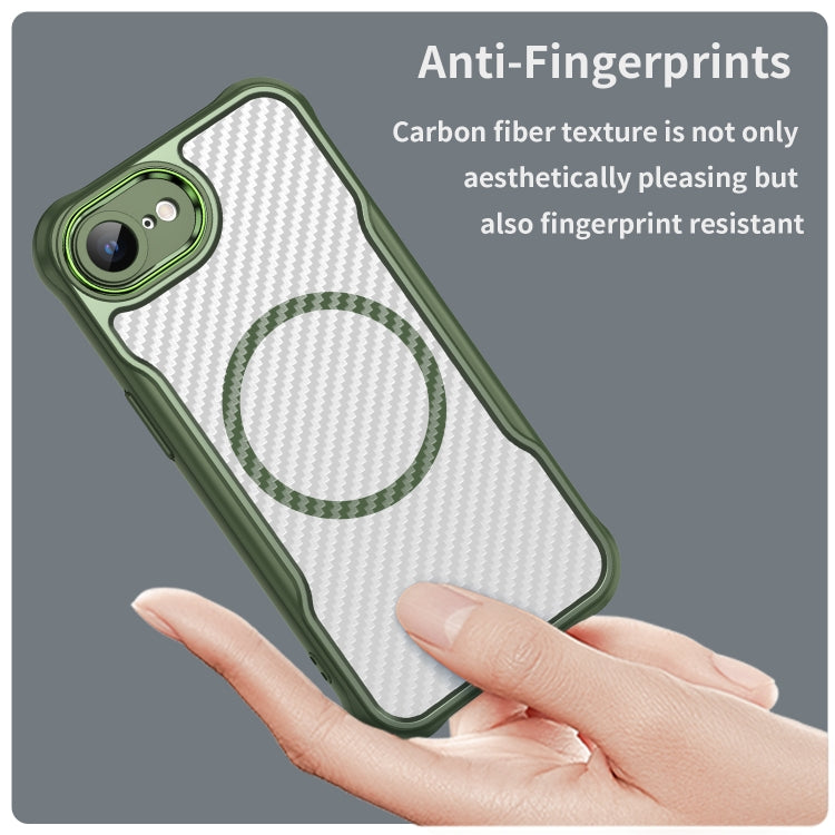 For iPhone 16e Carbon Fiber Texture MagSafe Translucent Phone Case(Green) by buy2fix