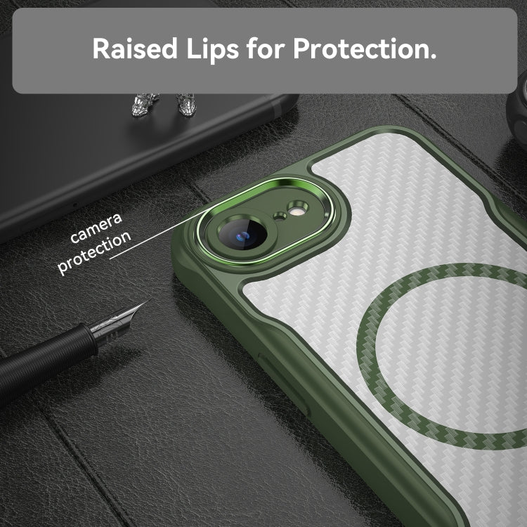 For iPhone 16e Carbon Fiber Texture MagSafe Translucent Phone Case(Green) by buy2fix