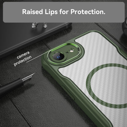 For iPhone 16e Carbon Fiber Texture MagSafe Translucent Phone Case(Green) by buy2fix
