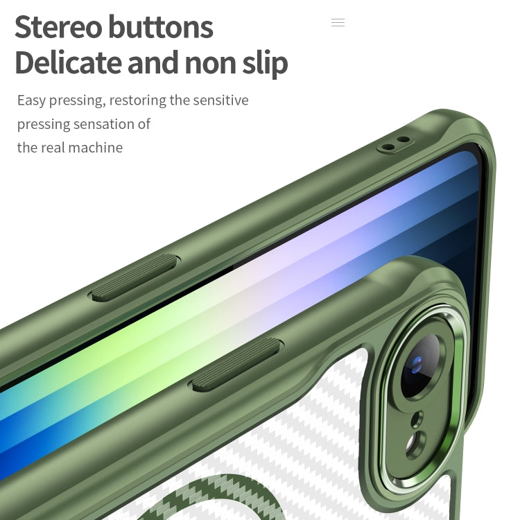 For iPhone 16e Carbon Fiber Texture MagSafe Translucent Phone Case(Green) by buy2fix