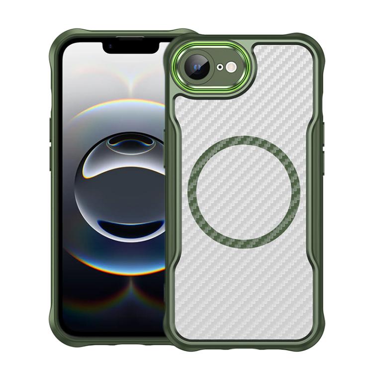 For iPhone 16e Carbon Fiber Texture MagSafe Translucent Phone Case(Green) by buy2fix
