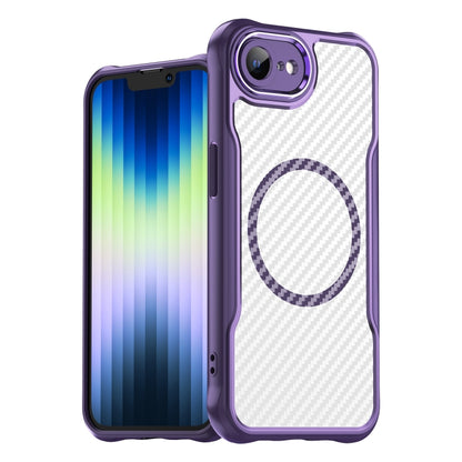 For iPhone 16e Carbon Fiber Texture MagSafe Translucent Phone Case(Purple) by buy2fix