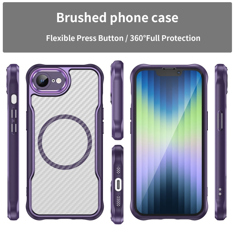 For iPhone 16e Carbon Fiber Texture MagSafe Translucent Phone Case(Purple) by buy2fix
