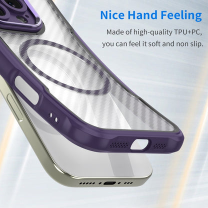 For iPhone 16e Carbon Fiber Texture MagSafe Translucent Phone Case(Purple) by buy2fix