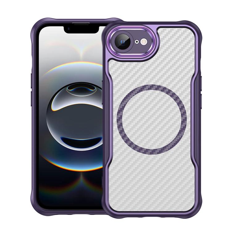 For iPhone 16e Carbon Fiber Texture MagSafe Translucent Phone Case(Purple) by buy2fix