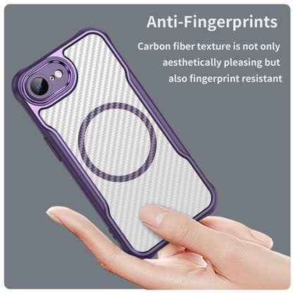 For iPhone 16e Carbon Fiber Texture MagSafe Translucent Phone Case(Purple) by buy2fix