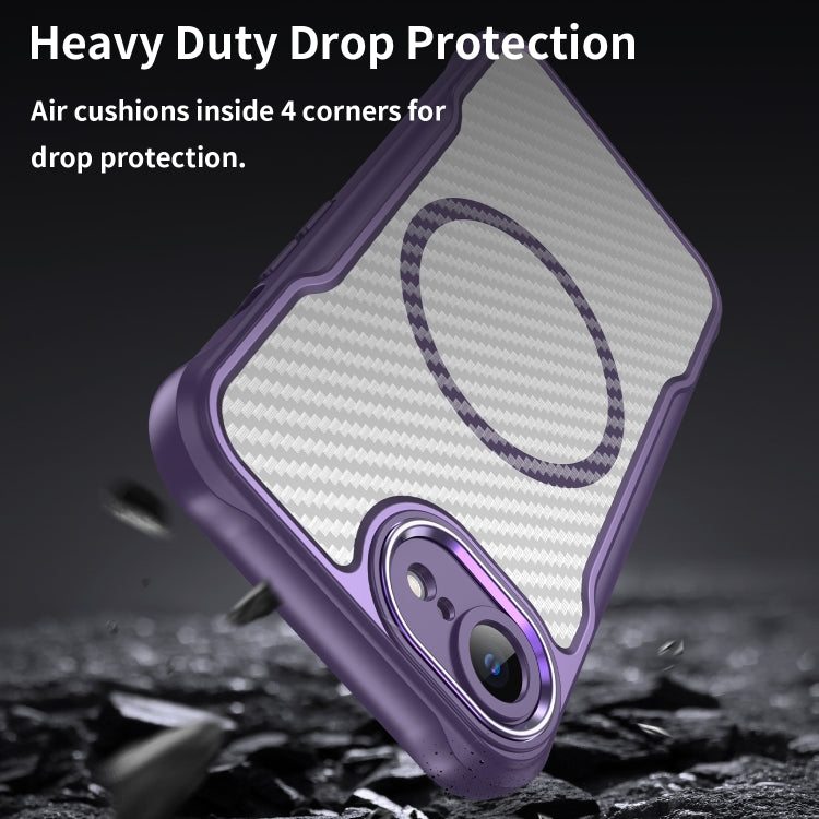 For iPhone 16e Carbon Fiber Texture MagSafe Translucent Phone Case(Purple) by buy2fix