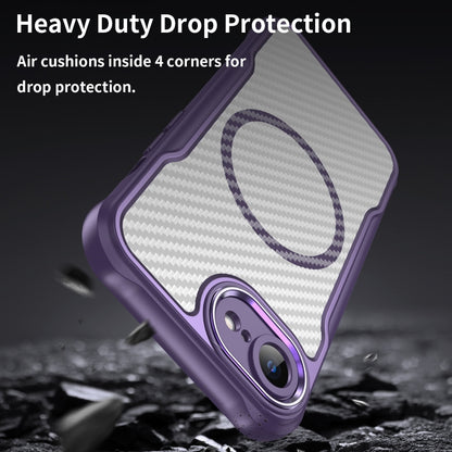For iPhone 16e Carbon Fiber Texture MagSafe Translucent Phone Case(Purple) by buy2fix