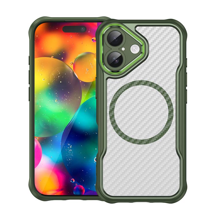 For iPhone 17 Carbon Fiber Texture MagSafe Translucent Phone Case(Green) - iPhone 17 Cases by buy2fix | Online Shopping UK | buy2fix
