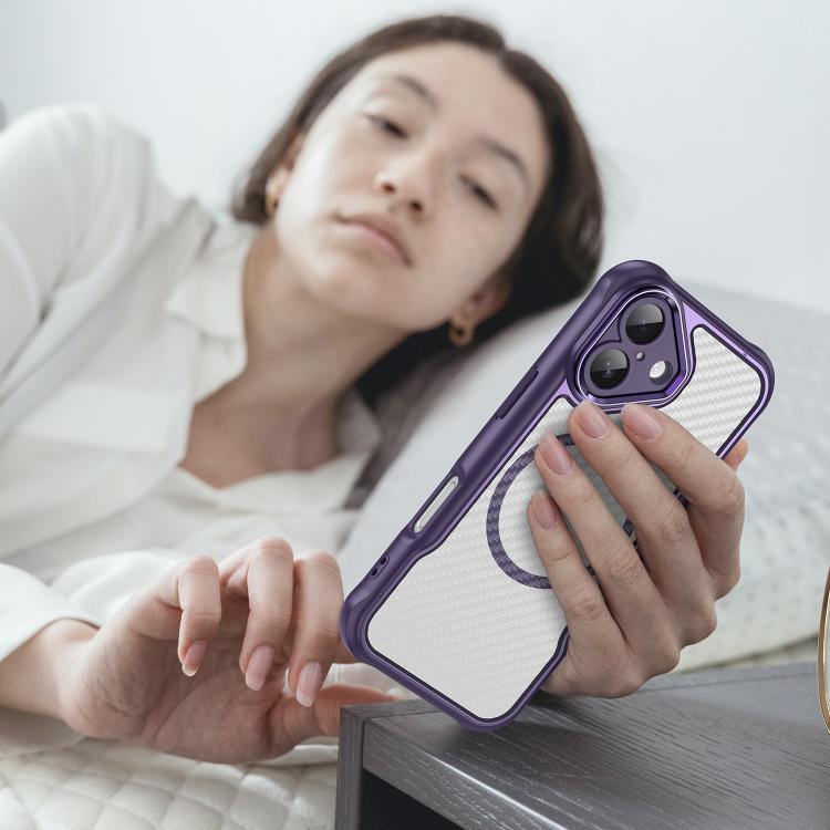 For iPhone 17 Carbon Fiber Texture MagSafe Translucent Phone Case(Purple) - iPhone 17 Cases by buy2fix | Online Shopping UK | buy2fix