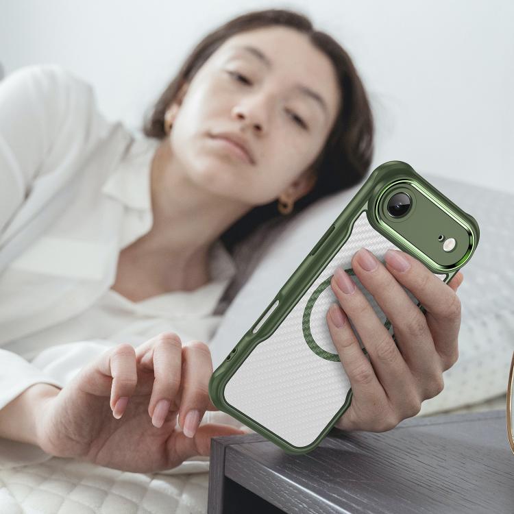 For  iPhone 17 Air Carbon Fiber Texture MagSafe Translucent Phone Case(Green) - iPhone Air Cases by buy2fix | Online Shopping UK | buy2fix