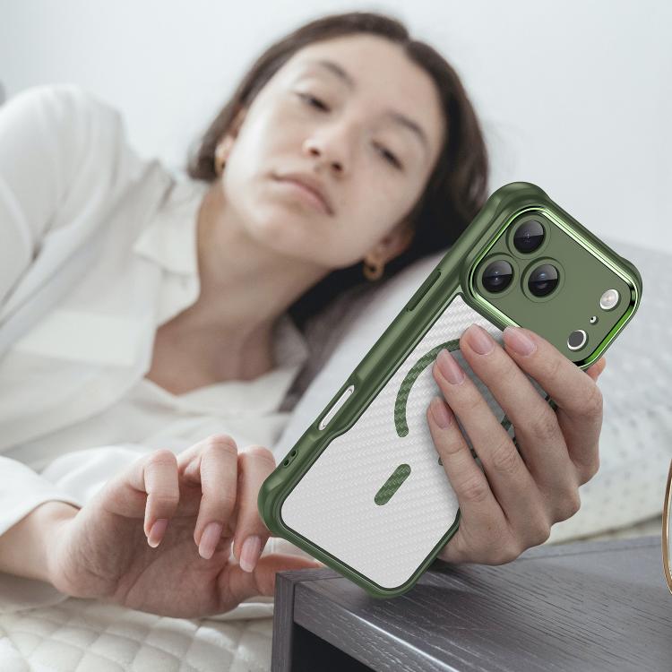 For iPhone 17 Pro Max Carbon Fiber Texture MagSafe Translucent Phone Case(Green) - iPhone 17 Pro Max Cases by buy2fix | Online Shopping UK | buy2fix