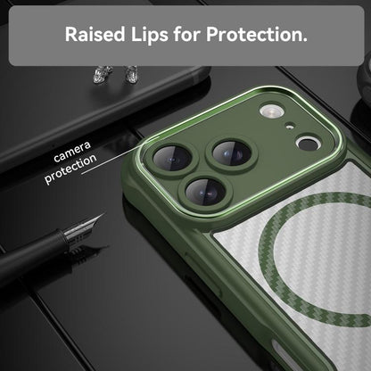 For iPhone 17 Pro Carbon Fiber Texture MagSafe Translucent Phone Case(Green) - iPhone 17 Pro Cases by buy2fix | Online Shopping UK | buy2fix