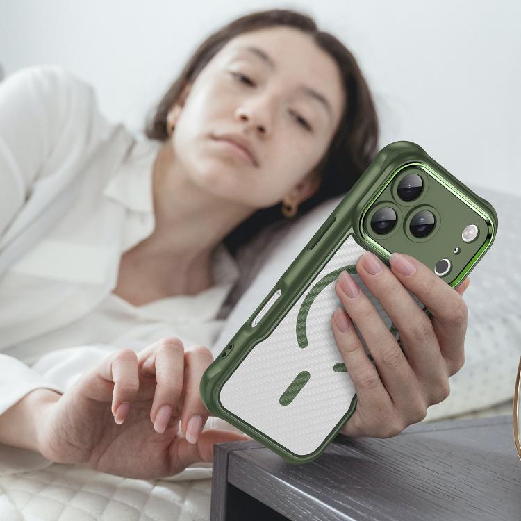 For iPhone 17 Pro Carbon Fiber Texture MagSafe Translucent Phone Case(Green) - iPhone 17 Pro Cases by buy2fix | Online Shopping UK | buy2fix