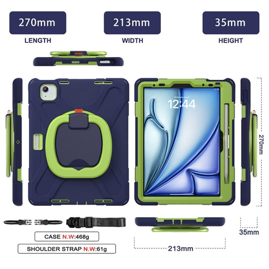 For iPad Air 11 2024 / Air 11 2025 Silicone Hybrid PC Tablet Case with Holder & Shoulder Strap(Navy Blue Lime) - iPad Air 11 2025 / 2024 Cases by buy2fix | Online Shopping UK | buy2fix