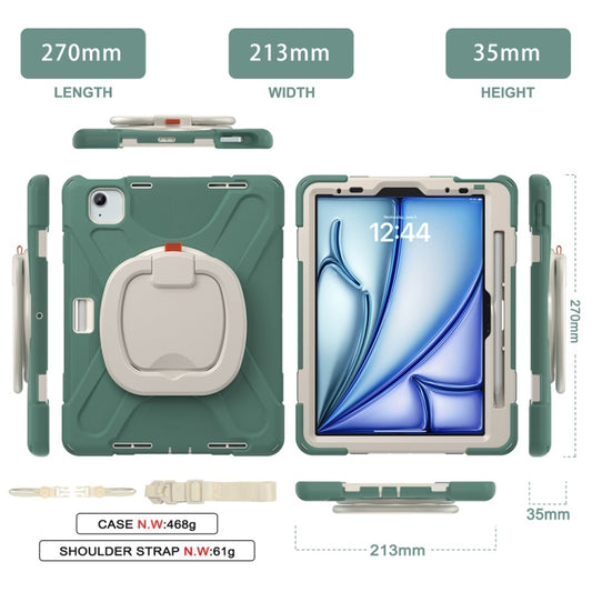 For iPad Air 11 2024 / Air 11 2025 Silicone Hybrid PC Tablet Case with Holder & Shoulder Strap(Emerald Green) - iPad Air 11 2025 / 2024 Cases by buy2fix | Online Shopping UK | buy2fix