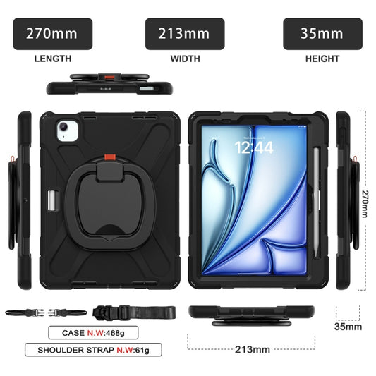 For iPad Air 11 2024 / Air 11 2025 Silicone Hybrid PC Tablet Case with Holder & Shoulder Strap(Black) - iPad Air 11 2025 / 2024 Cases by buy2fix | Online Shopping UK | buy2fix