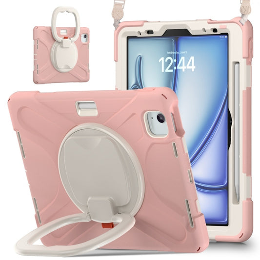 For iPad Air 11 2024 / Air 11 2025 Silicone Hybrid PC Tablet Case with Holder & Shoulder Strap(Cherry Blossom Pink) - iPad Air 11 2025 / 2024 Cases by buy2fix | Online Shopping UK | buy2fix