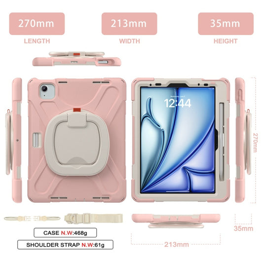 For iPad Air 11 2024 / Air 11 2025 Silicone Hybrid PC Tablet Case with Holder & Shoulder Strap(Cherry Blossom Pink) - iPad Air 11 2025 / 2024 Cases by buy2fix | Online Shopping UK | buy2fix