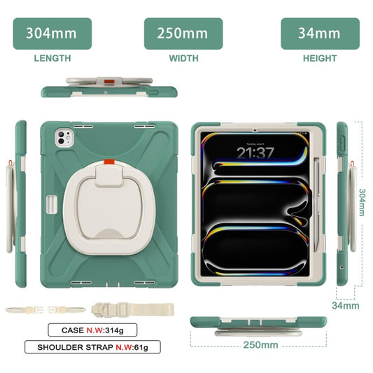For iPad Pro 11 2025 / 2024 Silicone Hybrid PC Tablet Case with Holder & Shoulder Strap(Emerald Green) by buy2fix